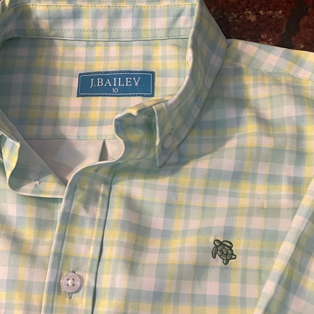 Boy’s Size 10 J. Bailey checkered shirt. Worn 1X at try on.